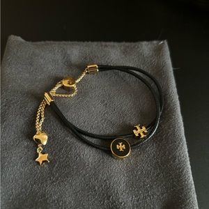 Tory Burch Kira Enamel Logo Slider Bracelet Black & Gold